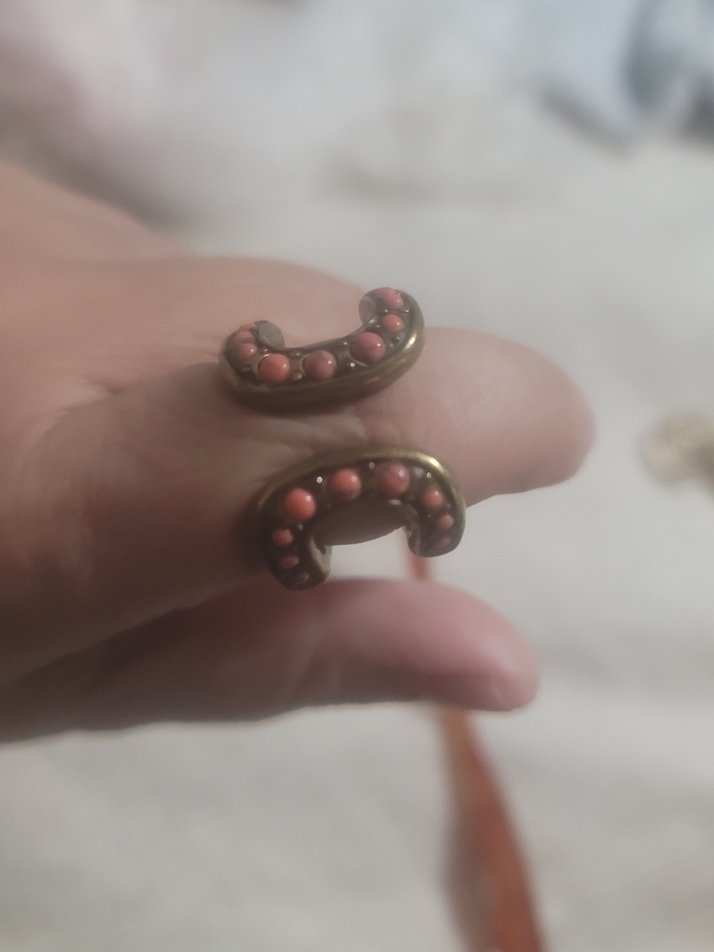 Antique-Inspired Coral Bead Horse Shoe Ring